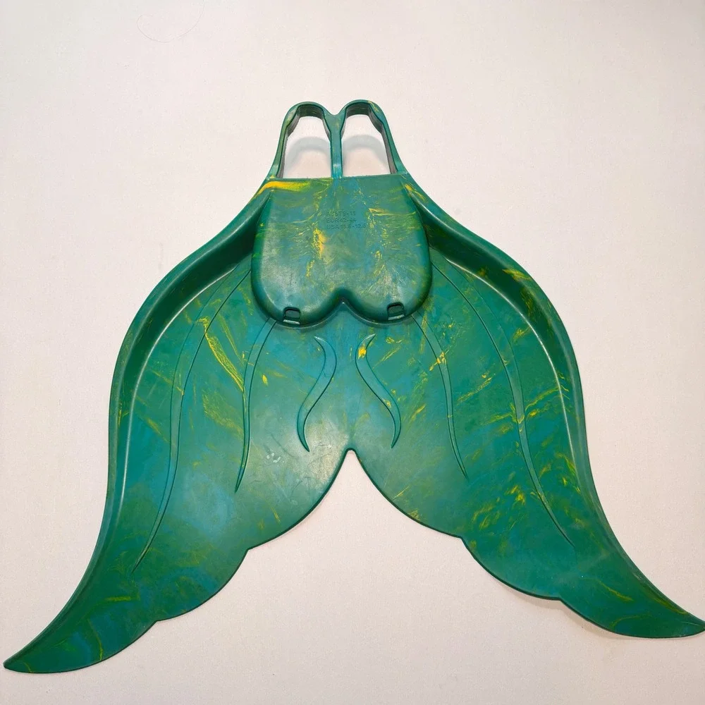 Mahina MerFin Mermaid Monofin Teal Yellow Rubber Swim Fin USA 10.5-12.5 Diving